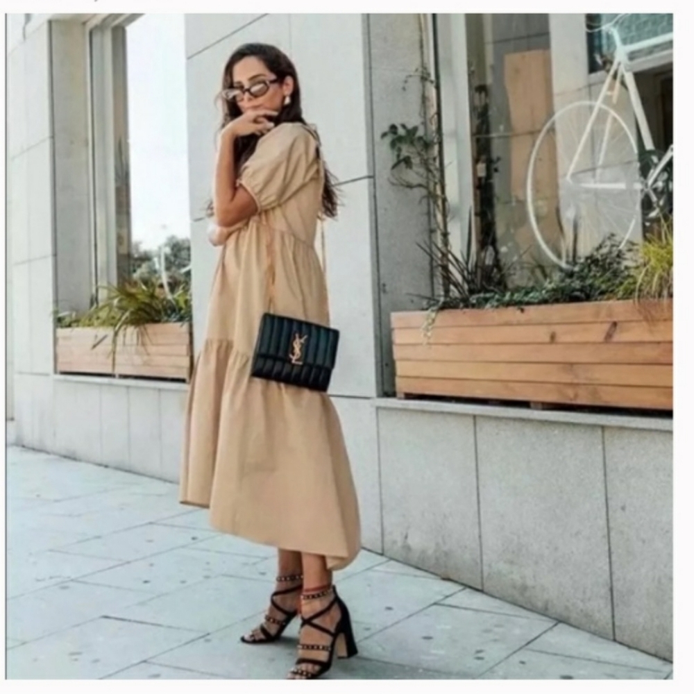 Zara Asymmetric Poplin Dress NWT CAMEL COLOR
